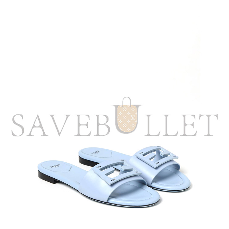 FENDI LIGHT BLUE LEATHER SLIDES 8R8136